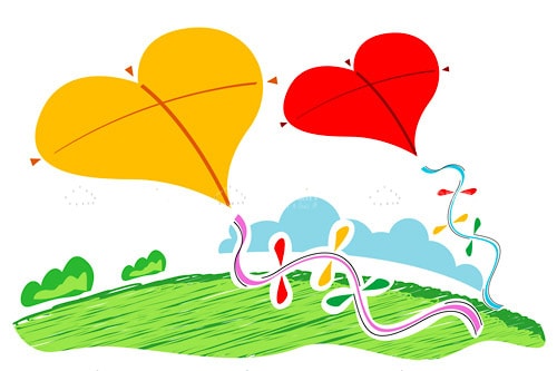Illustrated Heart Shaped Kites